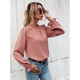 thumbnail image 5 of Borke Women's Floral Print Flounce Long Sleeve Mock Neck Work Blouses Tops, 5 of 10