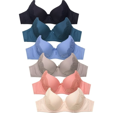 

247 Frenzy Women s Essentials Sofra PACK OF 6 Full Coverage Lace Accent Bras