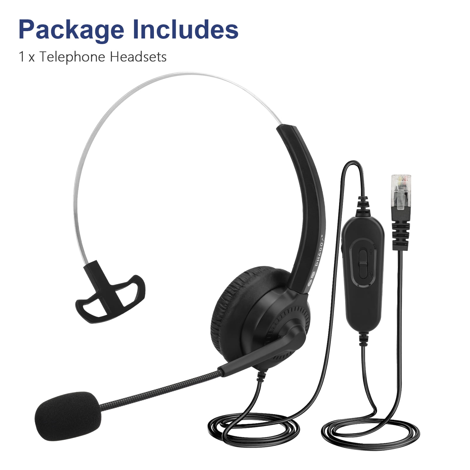 TWOTW Telefon Binaural Headset RJ9 Dual mit Noise Cancelling Mikrofon Lautstärkeregler Call Center Kopfhörer für Festnetztelefone Komfort Langlebig Stark 