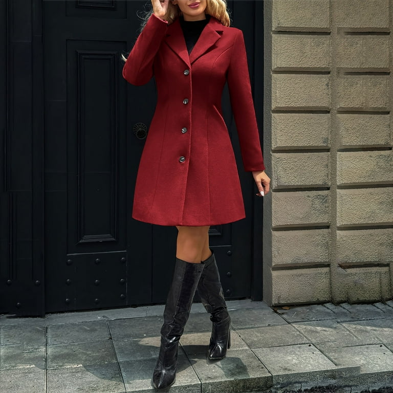 yillto Women Winter Coat Single Breasted Midi Jacket Warm Overcoat
