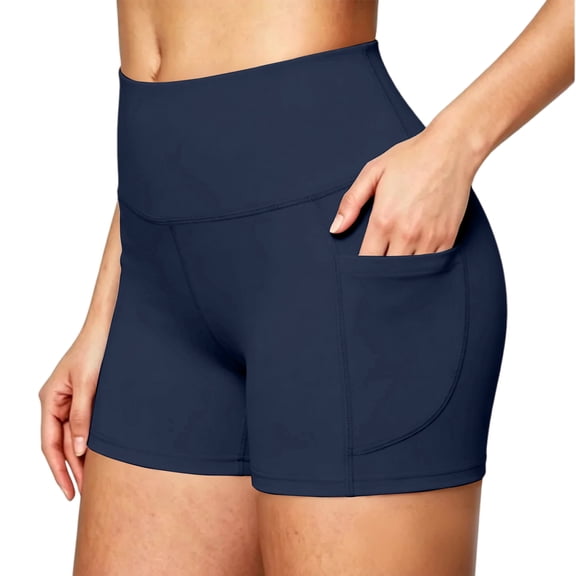 VV AVEORS Biker Shorts Women With Pockets - High Waisted Workout Tummy Control Stretchy Soft Athletic Gym Running Yoga Shorts Navy L