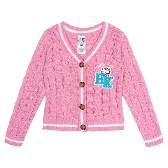 Hello Kitty Big Girls' Varsity Cardigan Sweater Pink