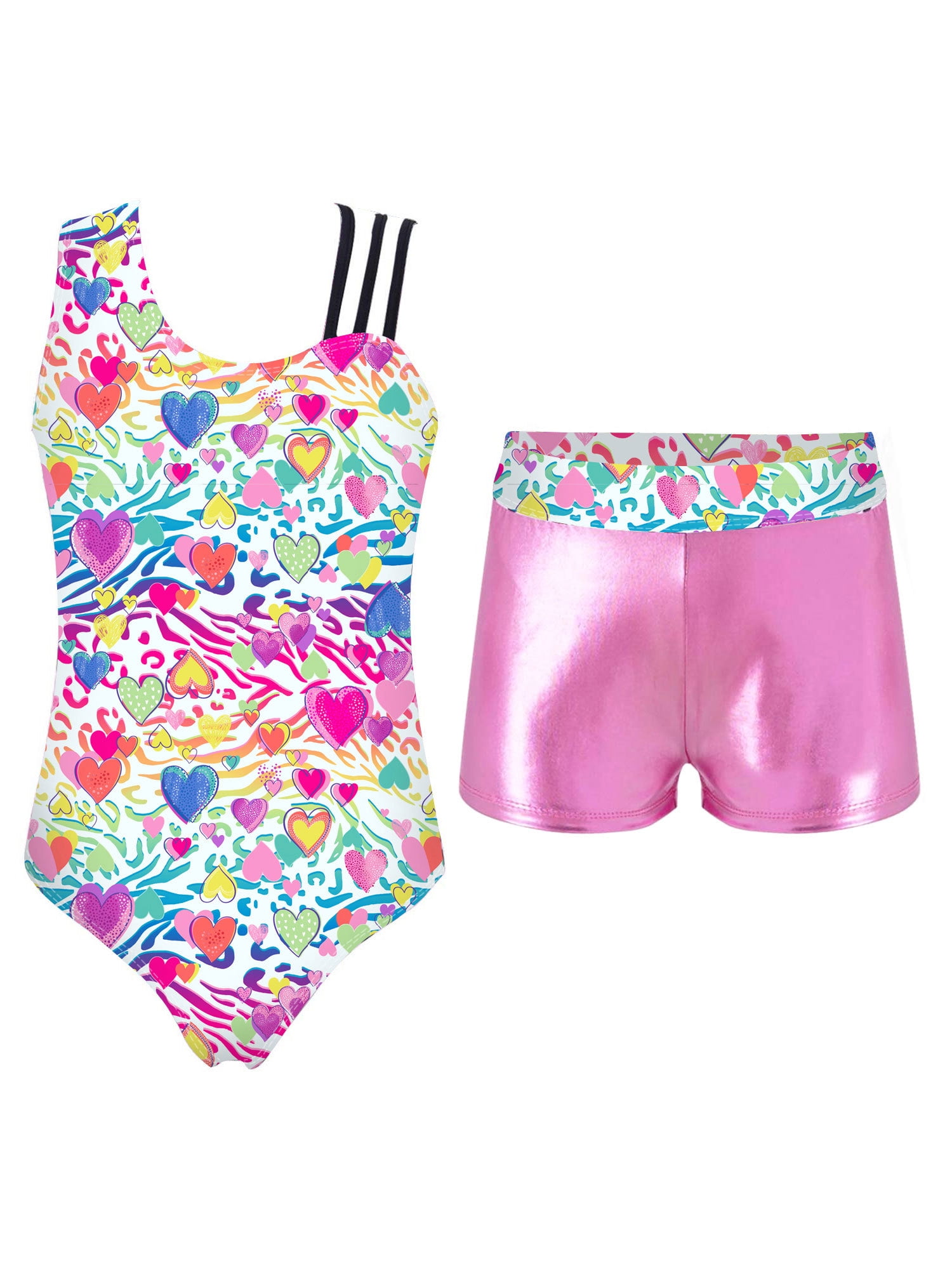 iiniim Girls Leopard Print Gymnastics Leotard with Booty Shorts Sets