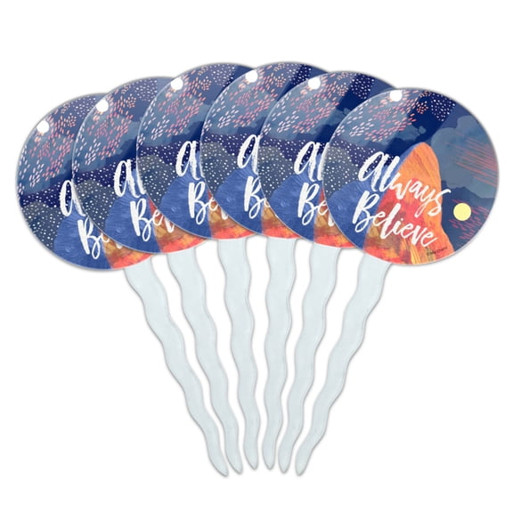 Always Believe Mountain Inspirational Cupcake Picks Toppers Decoration Set of 6
