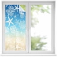 thumbnail image 2 of Blue Beige Ombre Coastal Window Privacy Film, Nautical Beach Starfish Coral Summer Static Cling UV Sun Blocking Tint Film Heat Control Windows Films for Bedroom Bathroom, Window Stickers 17.7"x39.3", 2 of 8