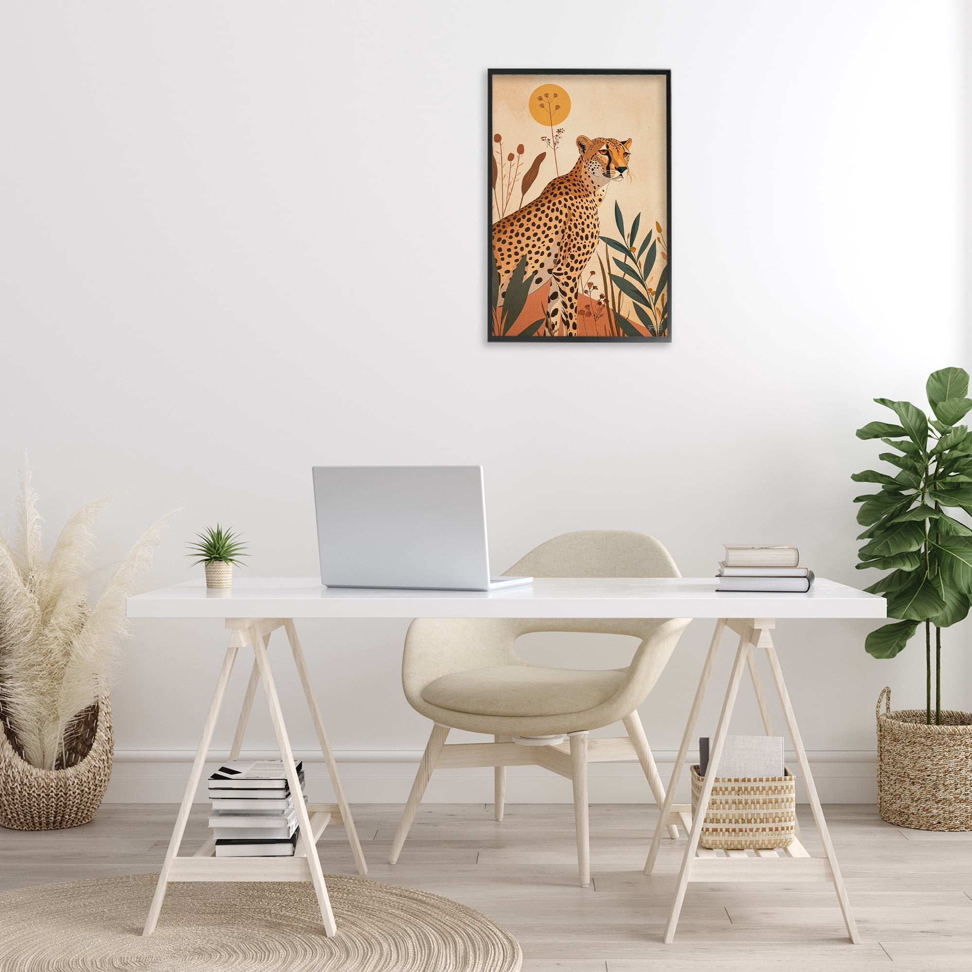 Stupell Industries Cheetah & Boho Plants Animals & Insects Painting Black Framed Art Print Wall Art, 16 x 24
