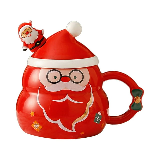 Dsscvnef Christmas Ceramic Cup With Lid Spoon Large Capacity Mug Cartoon Santa Water Cup to Give People the Christmas Kitchen Cup Set Large Water Cup Set