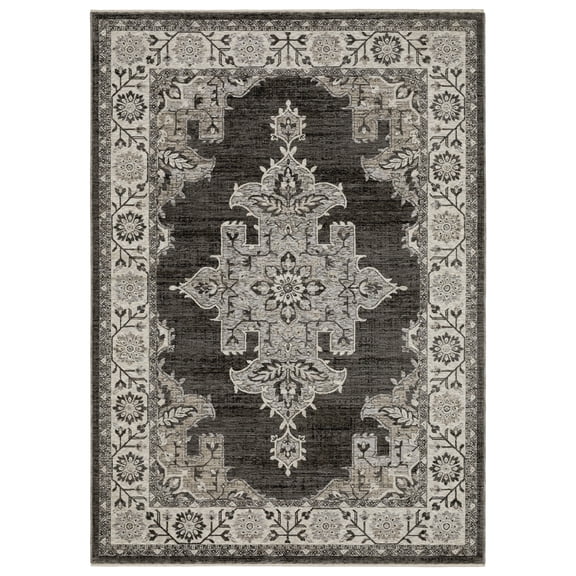 Woven Trends Hamberlain - CH08B - Transitional Casual Style, Medallion Pattern, Living Room, Hallway, Entryway, Kitchen, Office, Family and Pet Friendly Polyester Area Rug Grey - 5' X 8'