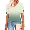 thumbnail image 3 of HomeDM Women's Short Sleeve V Neck T-Shirts Summer Casual Pullover Tops Loose Fit Dressy Shirts - Green/L, 3 of 5
