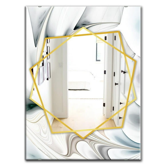 Designart 'White Stained Glass Floral Art' Modern Mirror - Contemporary Wall Mirror - 28x40