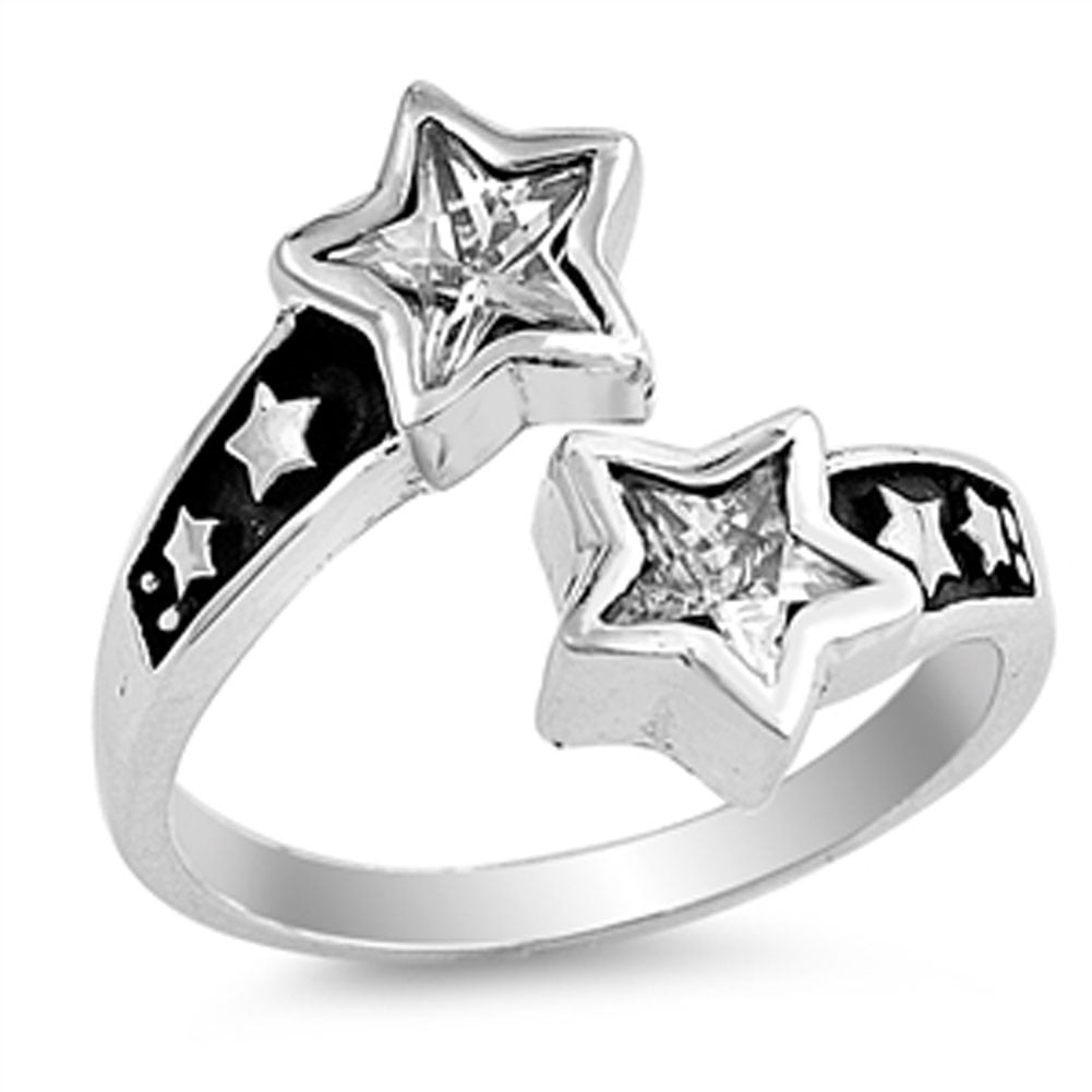 Clear Cubic Zirconia Shooting Star Girl Ring 925 Sterling Silver Band