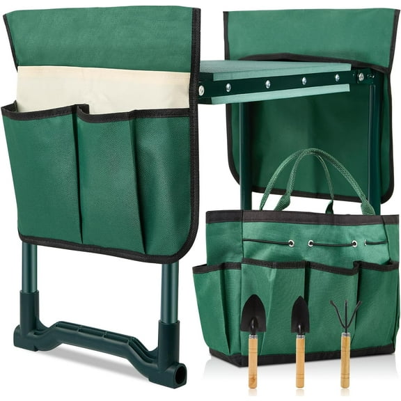 Garden Kneeler and Seat, 2-in-1 Garden Stool with 10" Wide Soft Knee Pads, Heavy-Duty Foldable Gardening Bench Chair with 2 Tool Pouches, Gardening Gifts for Women Men Seniors Mom