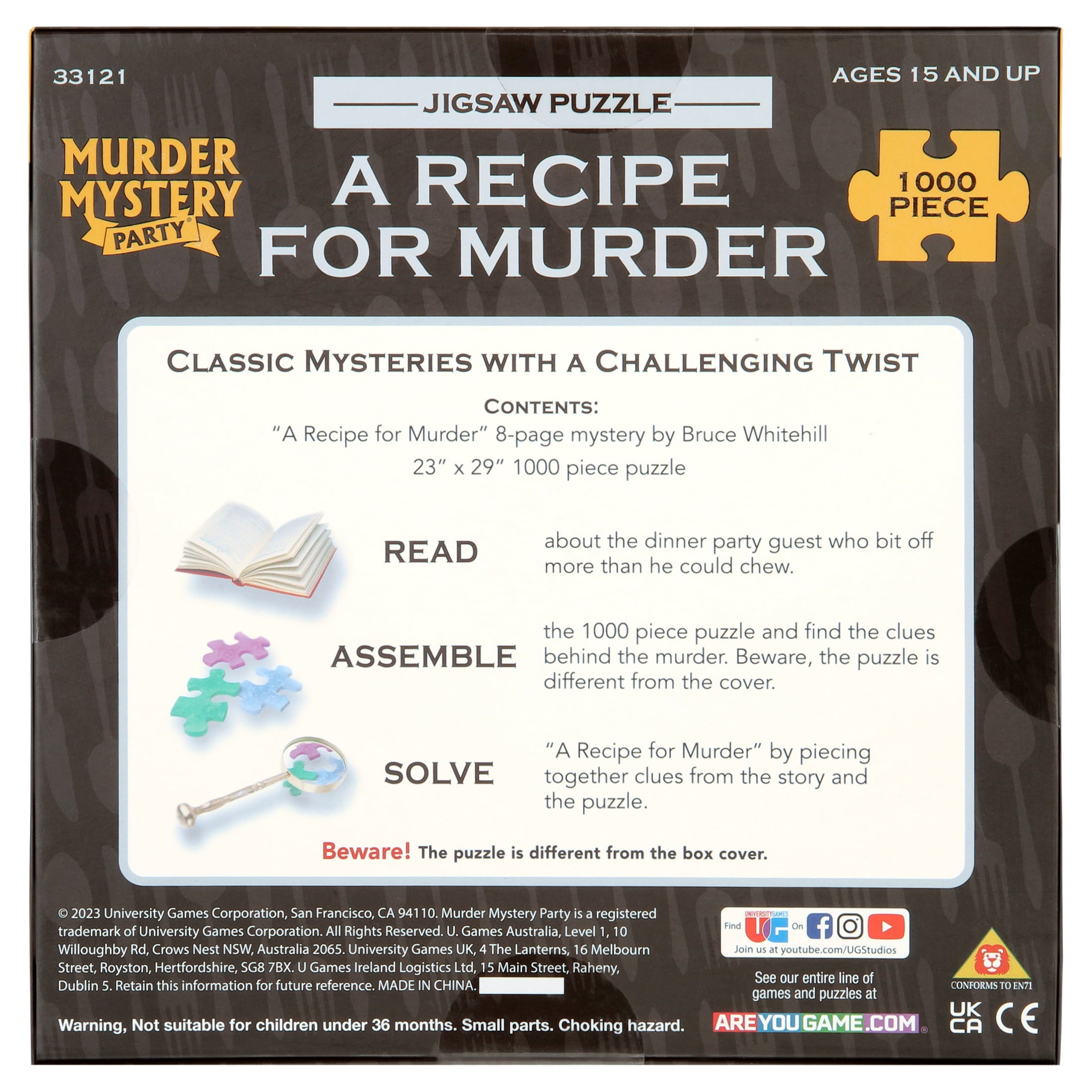 Murder Mystery Party | Classic Mystery Jigsaw Puzzle, A Recipe for Murder, 1,000 Piece Jigsaw Puzzle