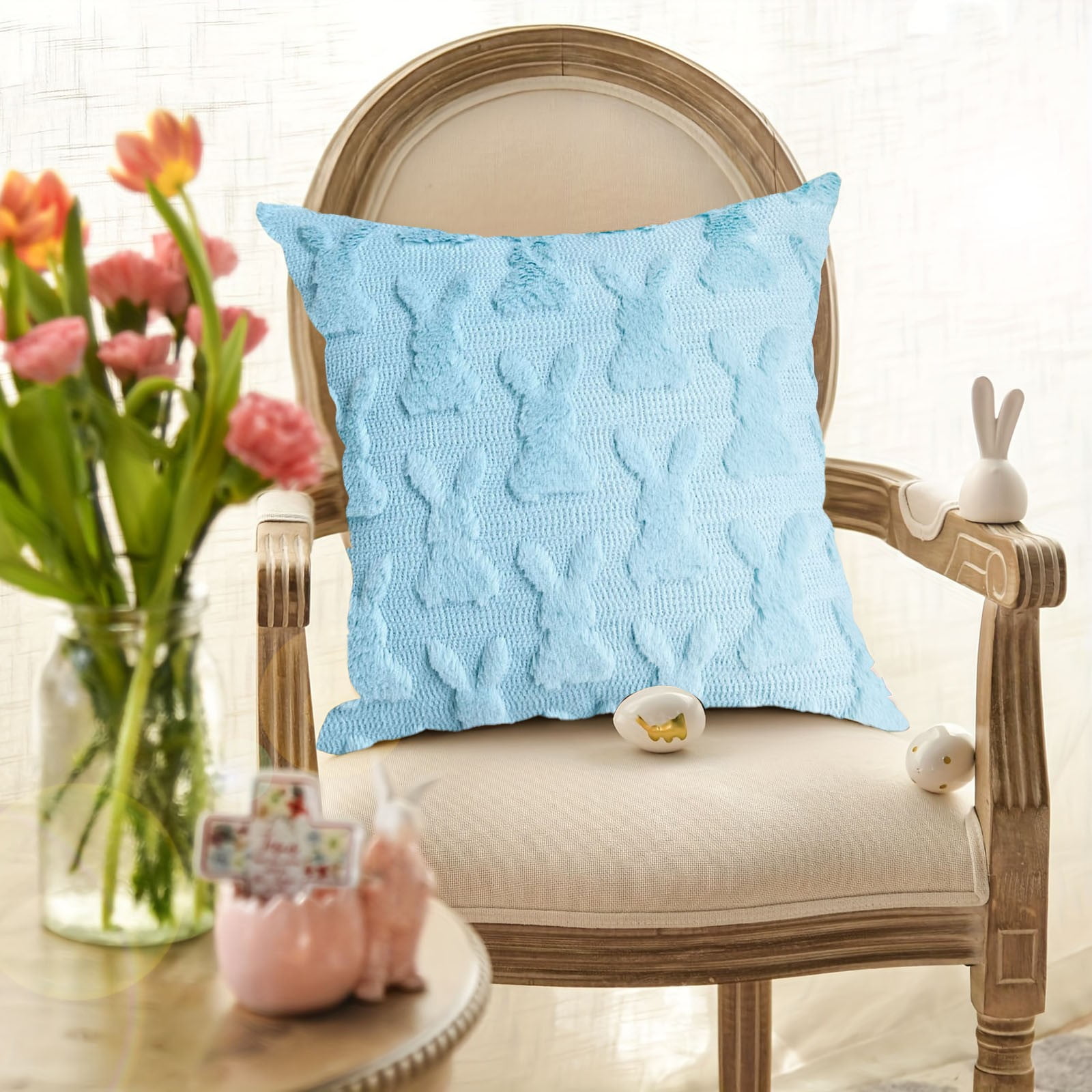 YWIYIUD Easter Throw Pillow Cover 18x18 inch Set of 2,Cute RabbitDesign Soft Plush Jacquard Cushion Case Decoration for Living Room Bedroom Sofa Couch Easter Home Party Decoration