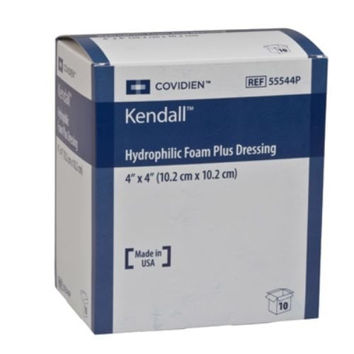 55544P Kendall Plus Wound Dressing, Hydrophilic Foam, 4" x 4" Size