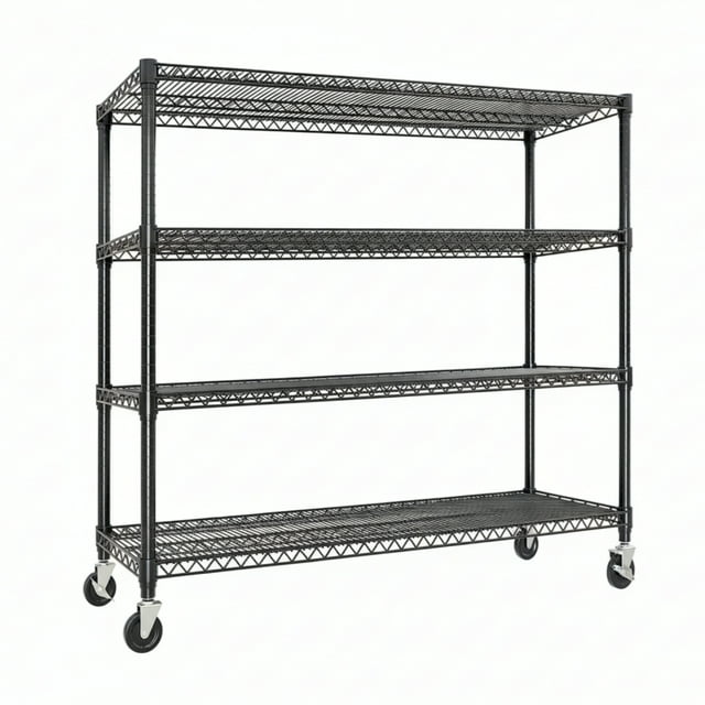 Garvee Étagère de Rangement en Métal à 4 Niveaux avec Roulettes, Tablette de Rack Ajustable, 59 Pouces x 17.7 Pouces x 71.8 Pouces, Noir