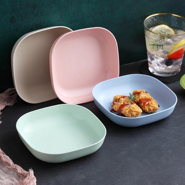 Simple Wheat PP Plate Dessert Dishes Fruit Bread Dinner Plates Squre Solid Tray Kitchen Household Tablewares Utensils