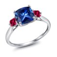 thumbnail image 3 of Gem Stone King 10K White Gold Blue Created Sapphire and Red Created Ruby 3 Stone Engagement Ring for Women | 2.30 Cttw | Cushion 7MM and 3MM (Size 9.5), 3 of 6