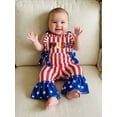thumbnail image 4 of BemeyourBBs Kids Toddler Baby Girl 4th of July Outfit Patriot Independent Day Clothes Summer Romper Overalls Sleeveless Stars and Stripes Print Bow Jumpsuit Toddler Baby Girl Fourth of July Outfit, 4 of 9