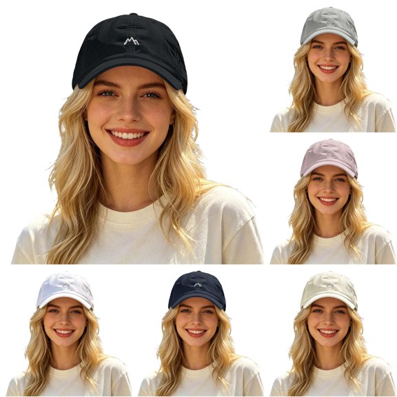 XIAOCHA Women's Mountain Logo Embroidered Dad Hat Breathable Outdoor Sun Protection Baseball Cap Hiking Trucker Hat,Black