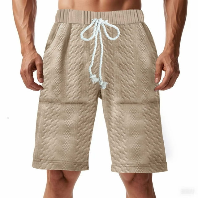 Sentmoon Mens Gym Shorts High Waist Loose 2025 Summer Golf Shorts Drawstring Solid Color Knitted Quick Dry Bathing Suit with Pockets Trendy for Sports Running Khaki XL