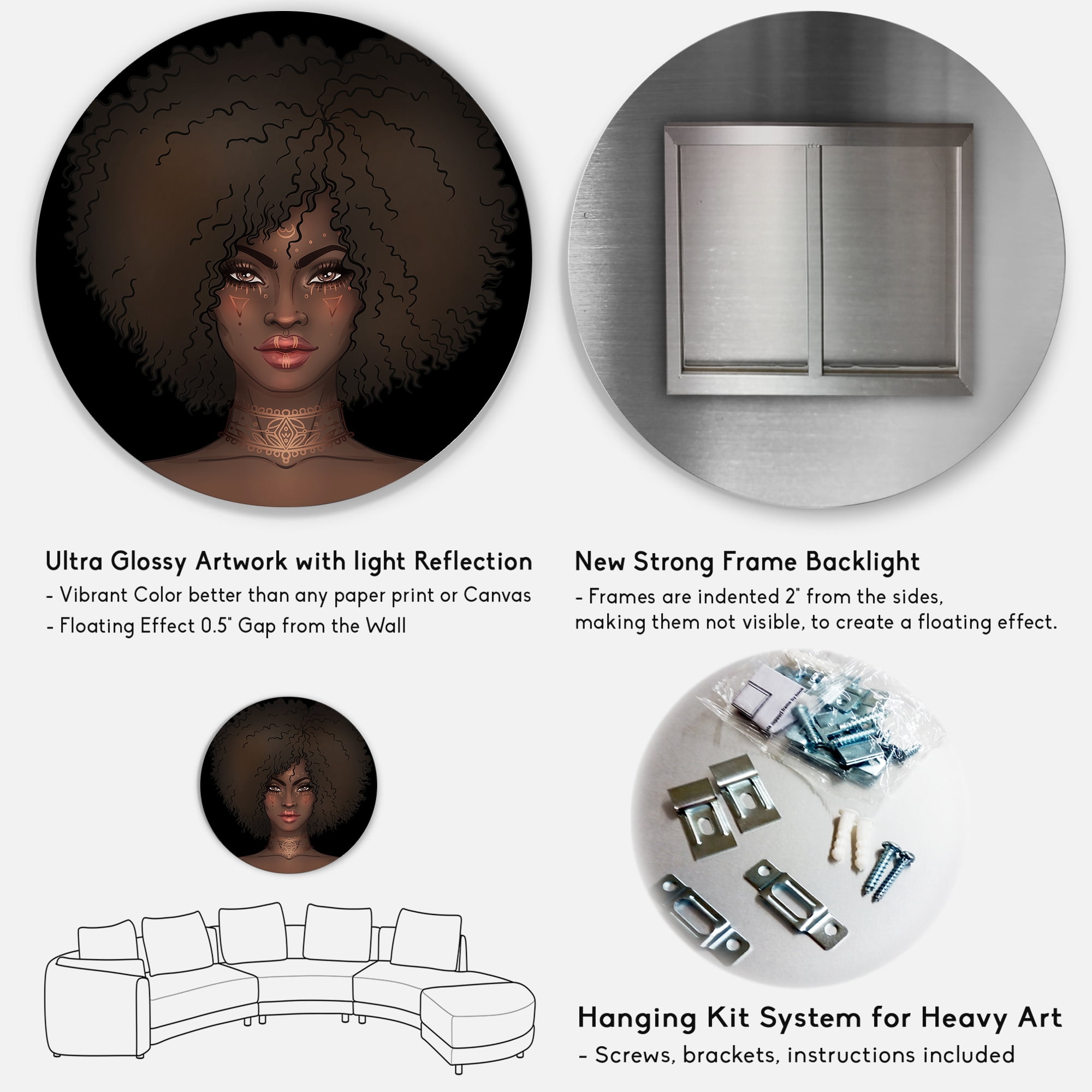 Designart 'Portrait of Afro American Woman III' Modern Circle Metal Wall Art 23x23 - Disc of 23