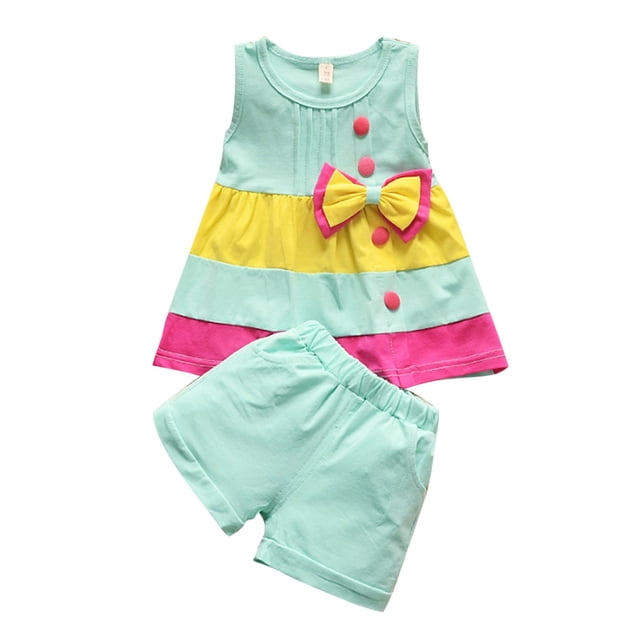 Zpanxa Summer Outfits for Girls Solid Color Short Sleeve Top and Shorts Lightweight 2 Piece Set 2 Years