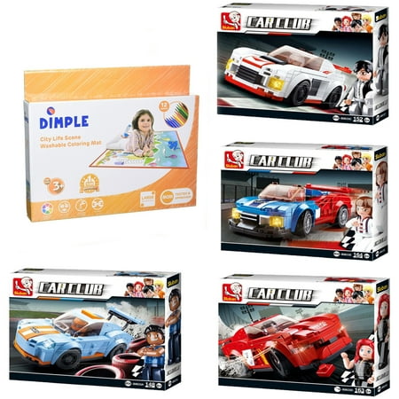 UPC: 0639939930562 | SlubanKids Car Club Knight Bird Butterfly Building Blocks Building Toy 643 Pcs and Dimple Washable Coloring Play Mat w/