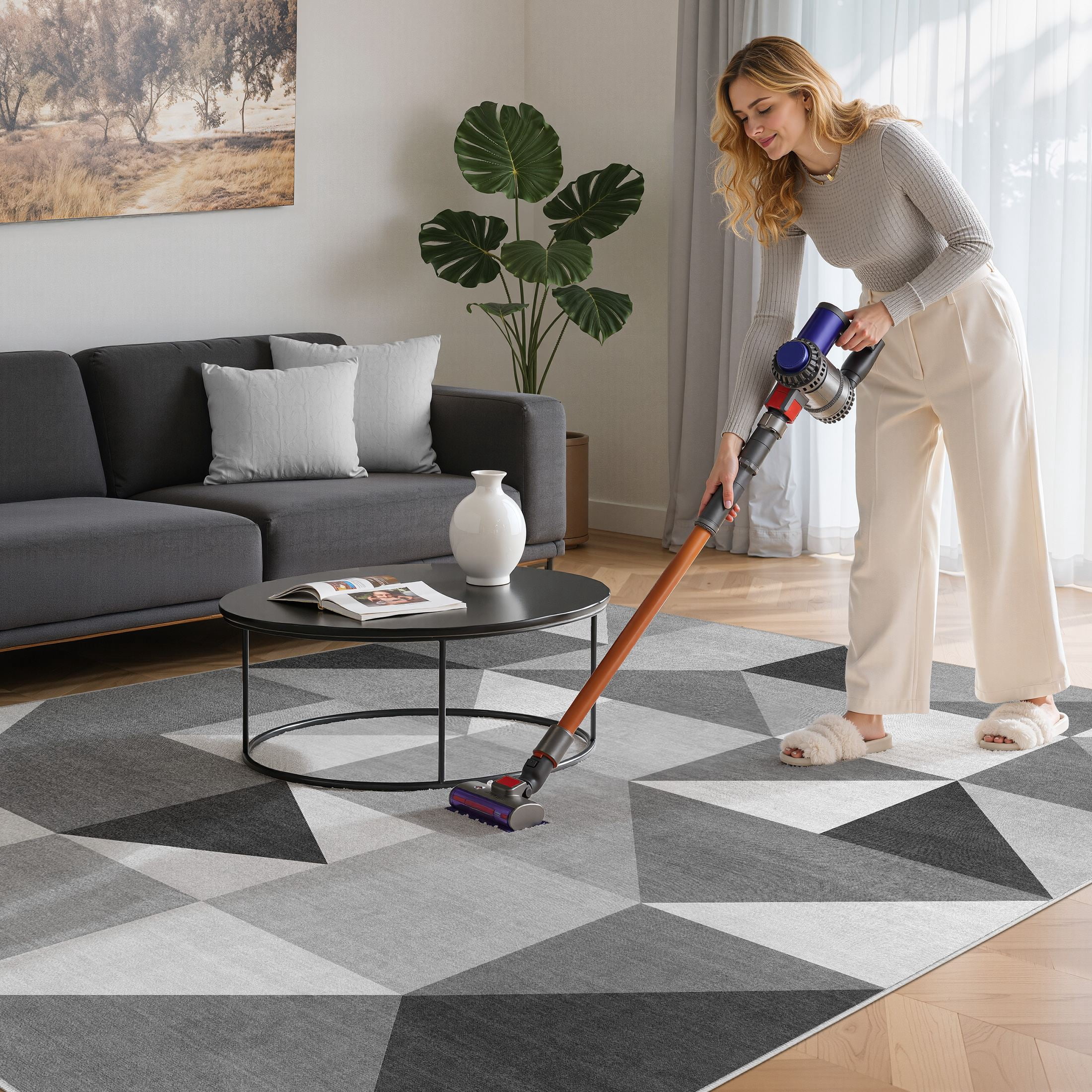 MICGEEK 10x14 Washable Area Rugs for Living Room, Modern Geometric Printed Rug, Vacuum-Friendly, Non Slip Indoor Rug for Bedroom Dining Room Home Decor Carpet, Gray