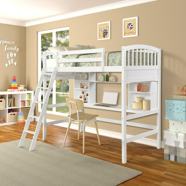 Takasan Twin Size Loft Bed With Storage, Loft Bed With Drawers Underneath