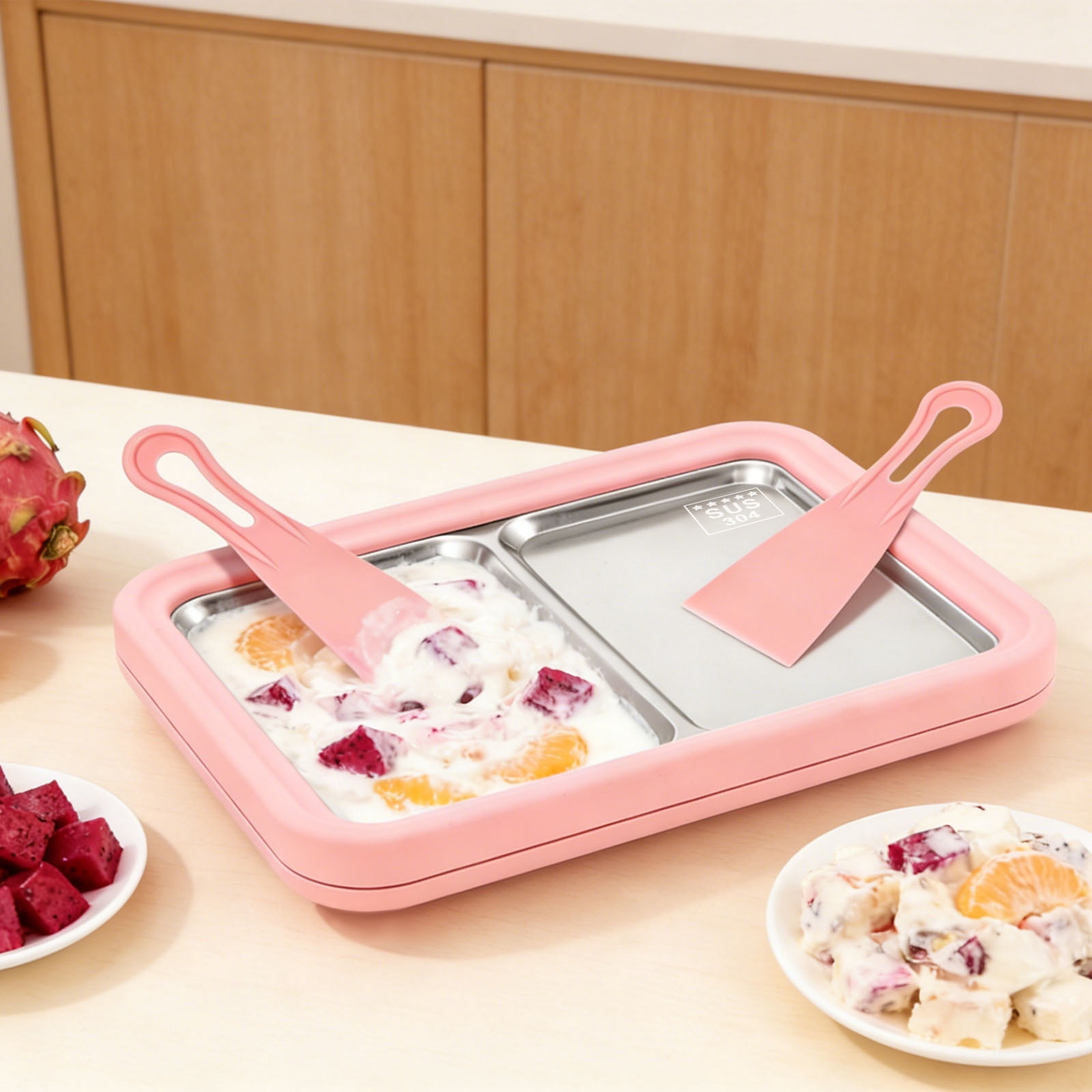 Rolled Ice Cream Maker Instant Ice Cream Maker with 2 Scrapers Homemade DIY for Fun Parent-Child Activities Families