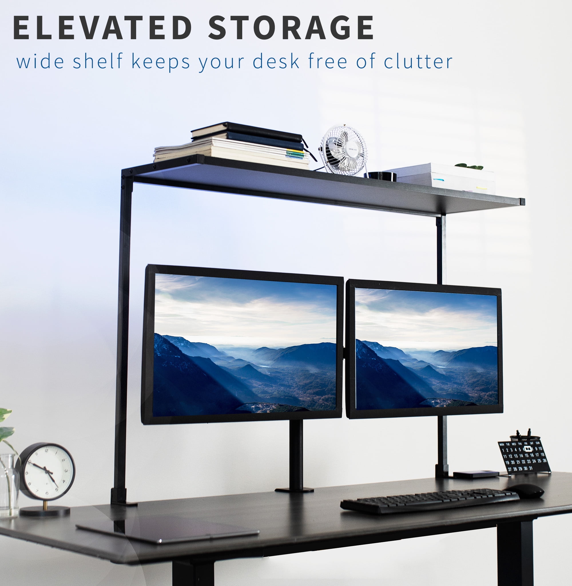 VIVO Black Clamp-on Overhead 42" Desk Shelf, Raised Accessory Platform Organizer