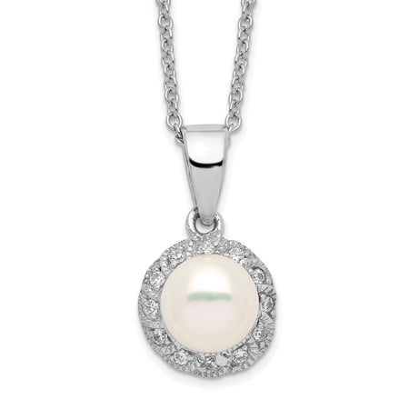 Auriga Fine Jewelry 925 Sterling Silver Rhodium-plated FWC Pearl and Brilliant-cut CZ Necklace for Women 18"