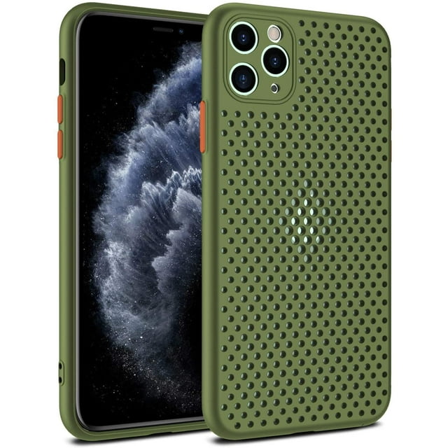 Heat Dissipation Phone Case, New Breathable Hollow Cellular Hole Heat Dissipation Case Full Back Camera Lens Protection Ultra Slim TPU Case Cover-Army Green