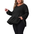 thumbnail image 4 of Agnes Orinda Women's Plus Size Babydoll Blouse Waffle Knit Flowy Ruffle Hem Tiered V Neck Long Sleeve Casual Peplum Tops 4X Black, 4 of 6