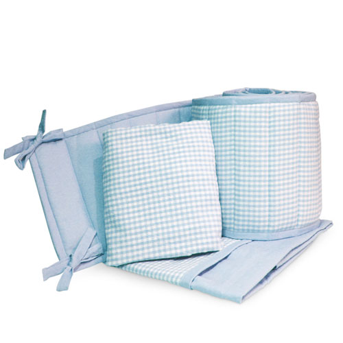 Seed Sprout Gingham Portable Crib Bedding 3 Piece Set, Blue