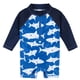 thumbnail image 1 of Gerber traje de baño niño 1 pieza azul tiburon UPF 50+ cómodo con cierre frontal, 1 of 5