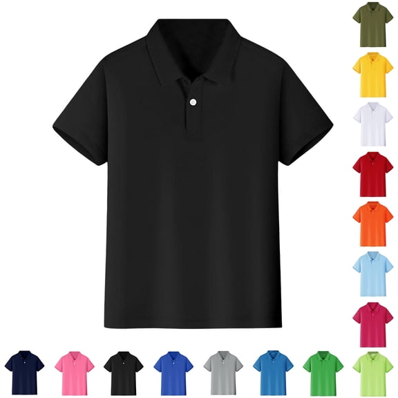 Boys' School Uniform Short Sleeve Polo Shirt, Button Closure, Comfortable & Soft Pique Fabric