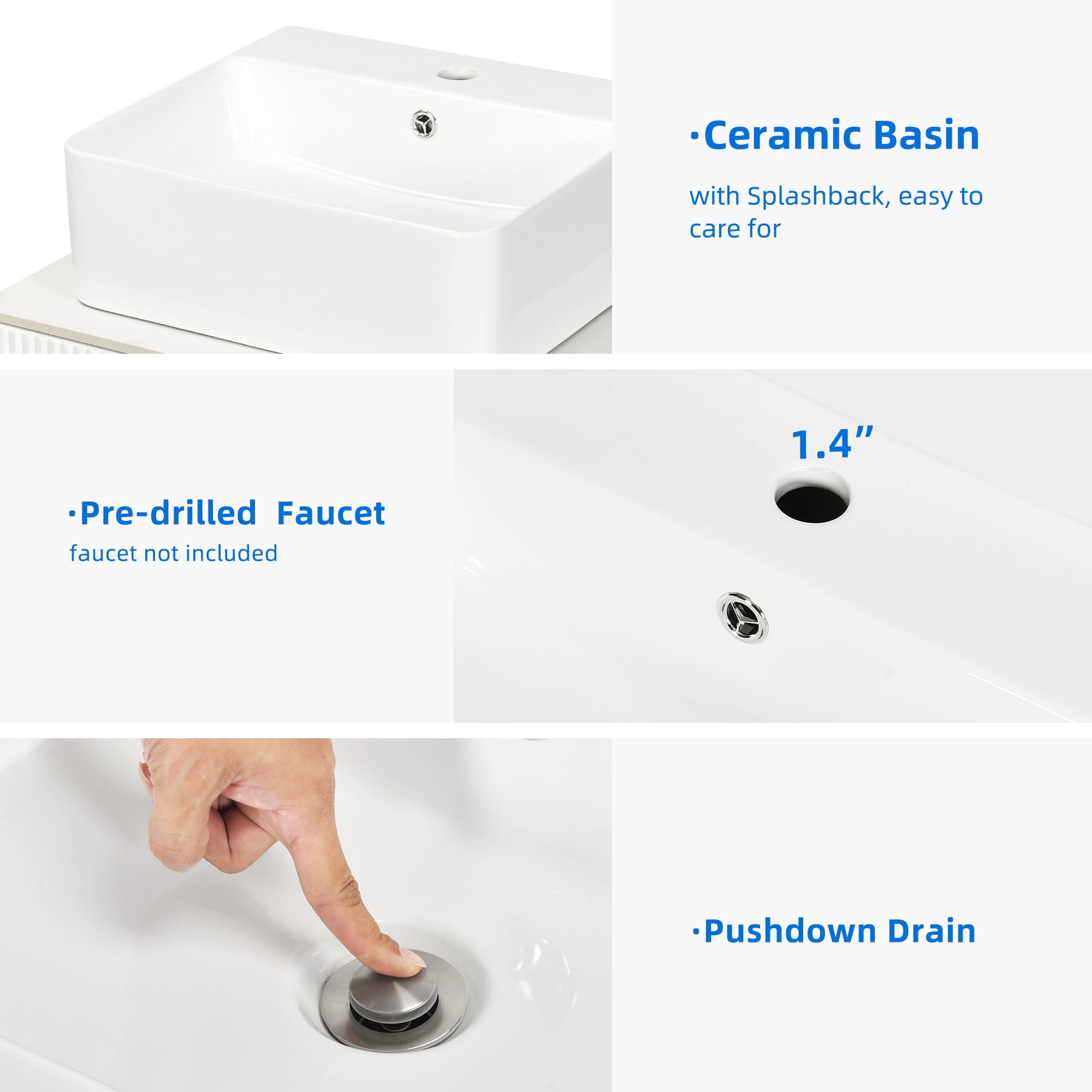 Uforic 30 Inch Bathroom Vanity with Countertop Sink Combo, Modern Bathroom Storage Cabinet with Drain, White and Gold