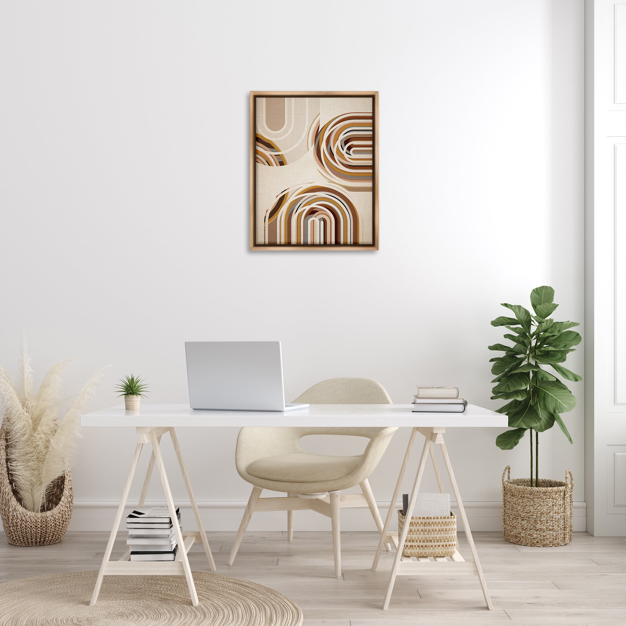 Stupell Industries Neutral Overlapping Arches Abstract Painting Brown Floater Framed Canvas Art Print Wall Art, 25 x 31