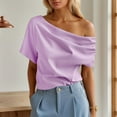 thumbnail image 2 of YUDTA Off The Shoulder Tops for Women Short Sleeve Asymmetrical Neck Trendy Summer T Shirts Sexy Cute Going Out Pullover Tops Solid Casual Blouse, 2 of 7