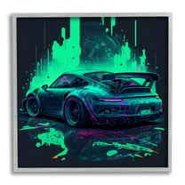 Stupell Industries Urban Sports Car Neon Graffiti Transportation Painting Gray Framed Art Print Wall Art