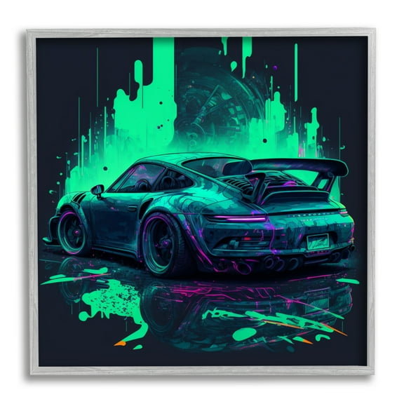 Stupell Industries Urban Sports Car Neon Graffiti Transportation Painting Gray Framed Art Print Wall Art