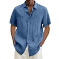 thumbnail image 6 of Men's Linen Shirts Short Sleeve Casual Shirt Oversized Summer Lightweight Button Down Beach Vacation Tops Light Blue 4XL, 6 of 6