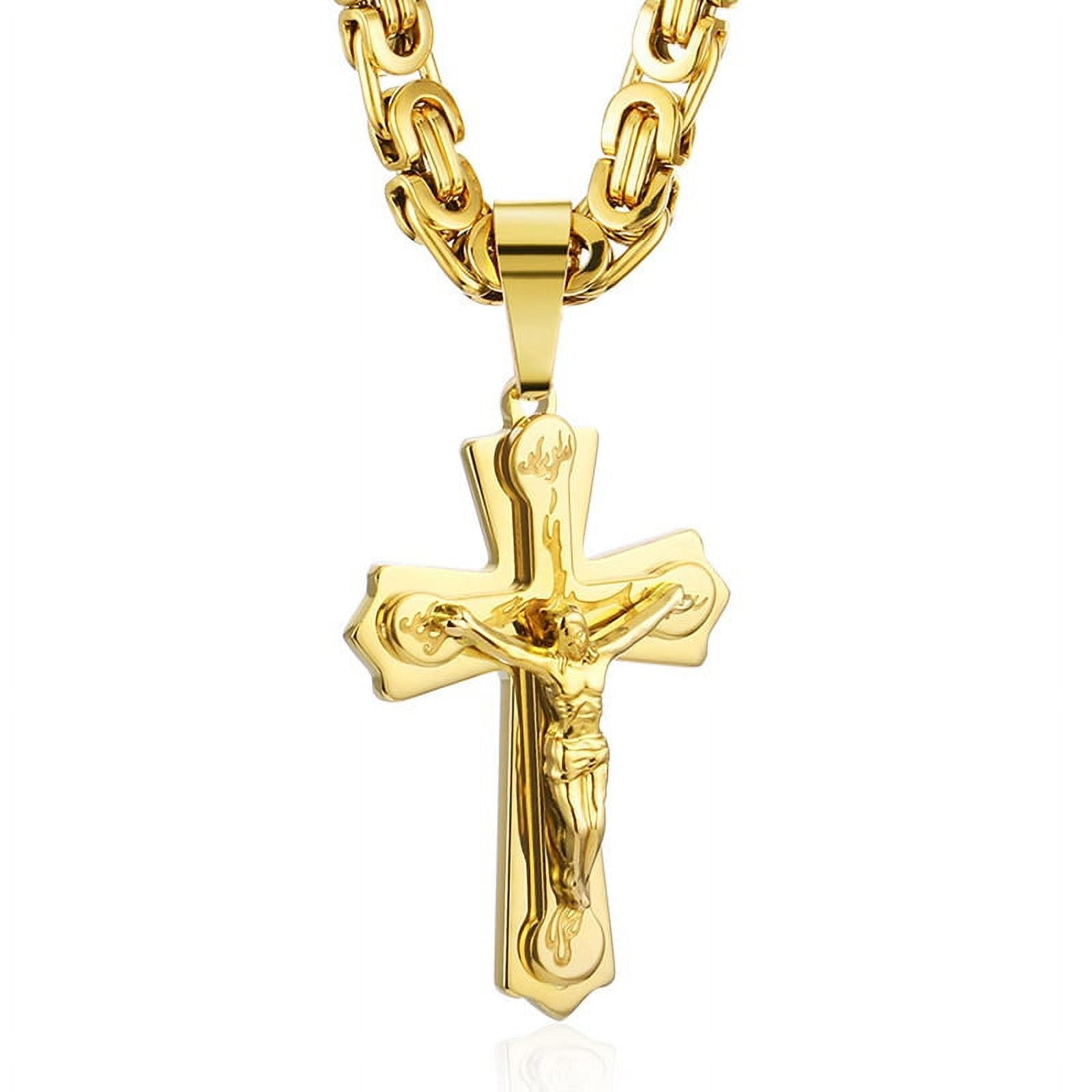 Lovelords Religious Jesus 14k Yellow Gold Cross Necklace Men Crucifix Pendant with Chain Necklaces Male Necklace Jewelry