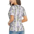 thumbnail image 3 of Xecao Lavender Flowers for Women's V-Neck T-Shirts-Elegant Half-Sleeve Tops Perfect for Summer-Small, 3 of 5
