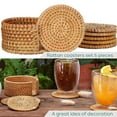 thumbnail image 3 of Eneocare Handmade Natural Rattan Coasters for Drinks, Wicker Boho Coasters, Woven Coasters for Drinks | Heat Resistant Reusable Saucers, Round Straw Trivet for Teacup, Set of 6 with Holder, 3 of 8