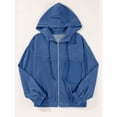 thumbnail image 3 of Women's Corduroy Hooded Long Sleeve Jacket Solid Color Loose Comfortable Casual Outerwear Blue M, 3 of 4