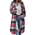 thumbnail image 7 of SwiftWear Women's Plaid Flannel Shirt Jacket Hooded Long Line Coat Casual Oversized Button Down Shacket​​, Hot Pink, 7 of 7