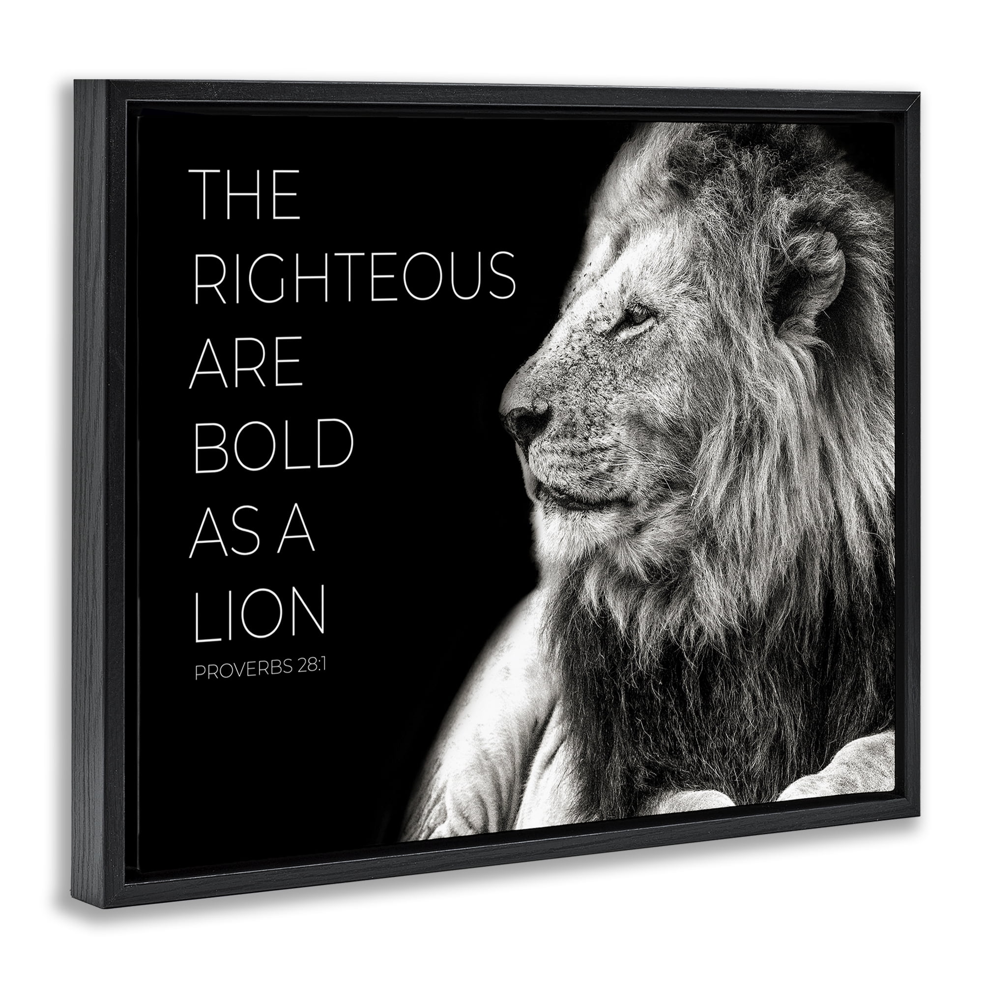 Stupell Industries The Righteous Bold As A Lion Black Framed Floater Canvas Wall Art, design by Shelley Lake